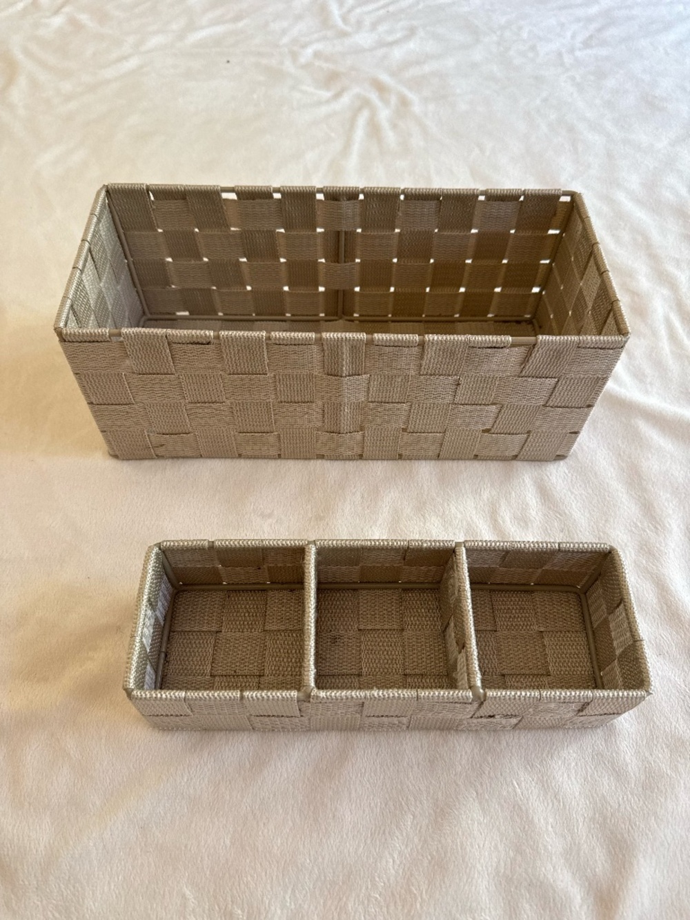Set of 2 Woven Fabric Storage Organizer Baskets Drawer Organizers Beige Crafts